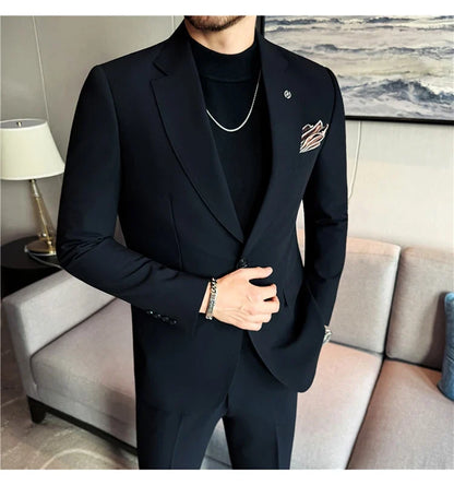 High Quality Suit Set for Men 2 Pieces (Blazer+Trouser) Office Work Party Prom Wedding Groom Business Formal Casual Suits M-5xl