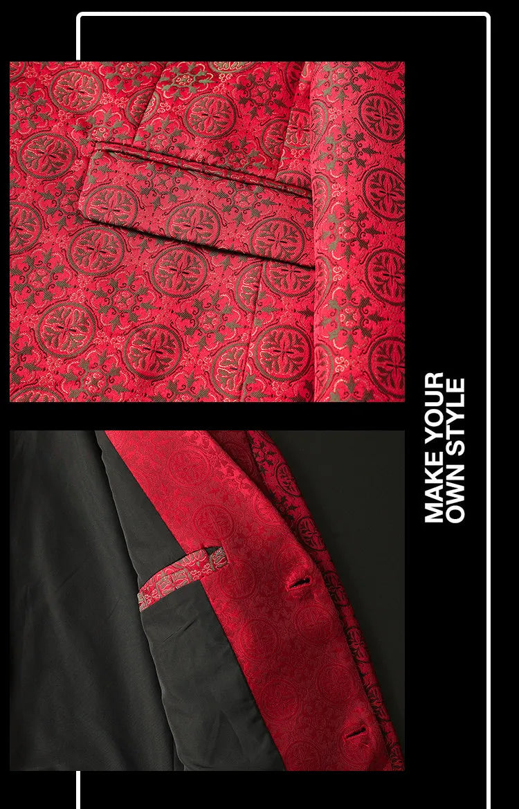 Luxury Vintage Jacquard Suit Jacket Men High Quality Casual Business Social Formal Jackets Banquet Party Host Wedding Blazers