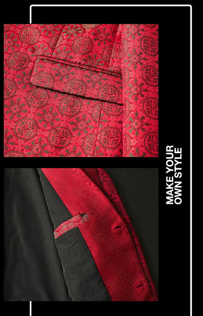Luxury Vintage Jacquard Suit Jacket Men High Quality Casual Business Social Formal Jackets Banquet Party Host Wedding Blazers