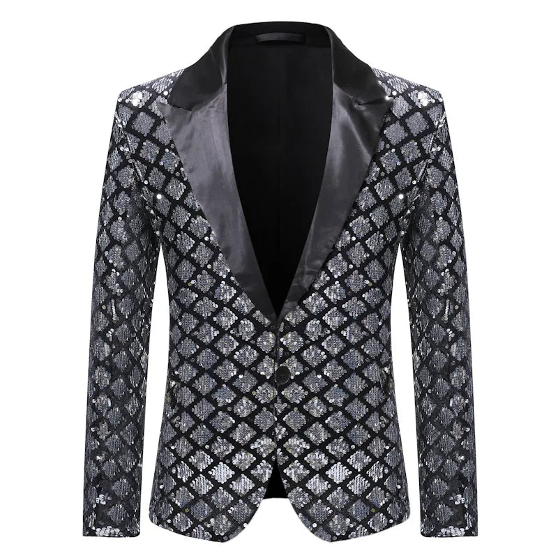 Men's Suit Jacket Autumn and Winter New High-quality Men's Polka Collar Suit Stage Banquet Hosting Party Diamond Sequin Dress