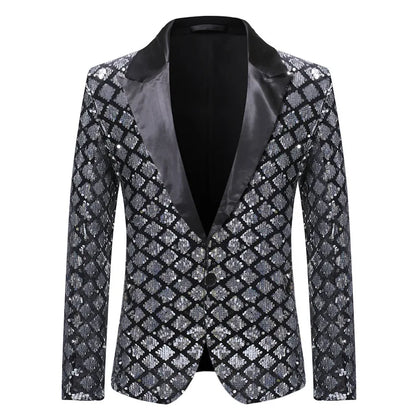 Men's Suit Jacket Autumn and Winter New High-quality Men's Polka Collar Suit Stage Banquet Hosting Party Diamond Sequin Dress