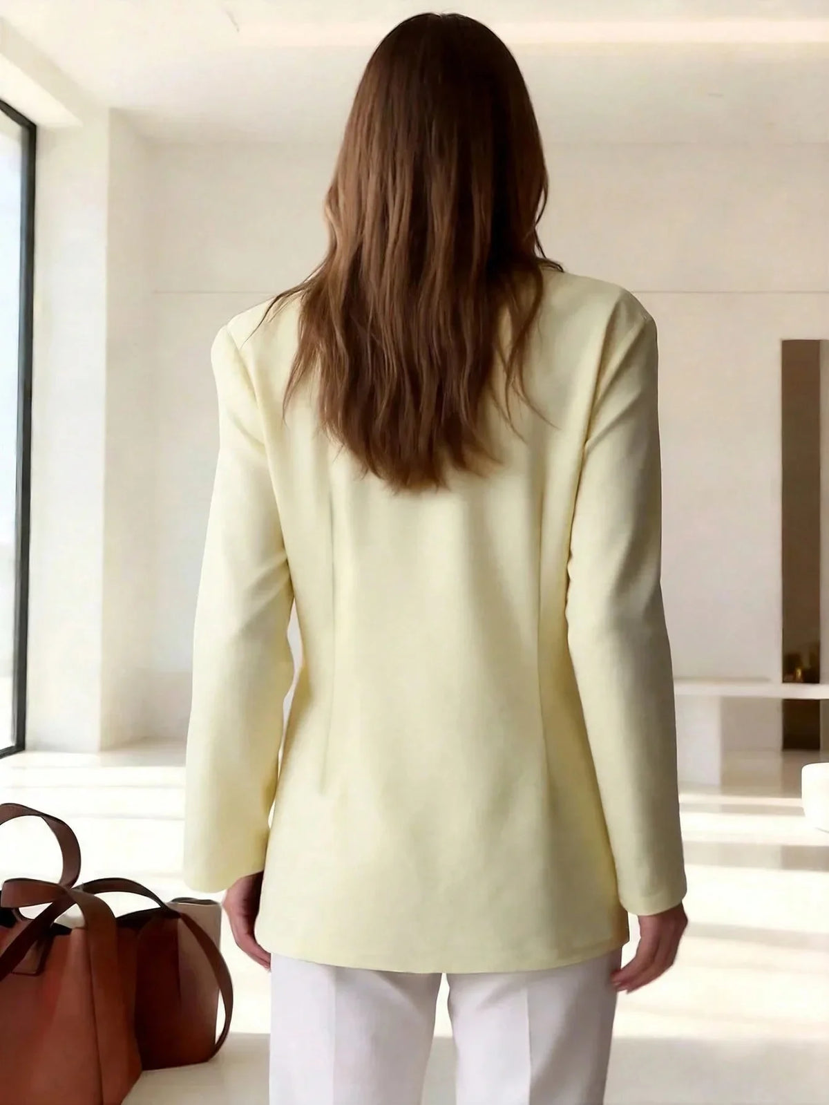 Women's Single-Button Loose Fit Suit Jacket Trans-seasonal Yellow Collar Commute Casual Polyester Fabric Fashionable