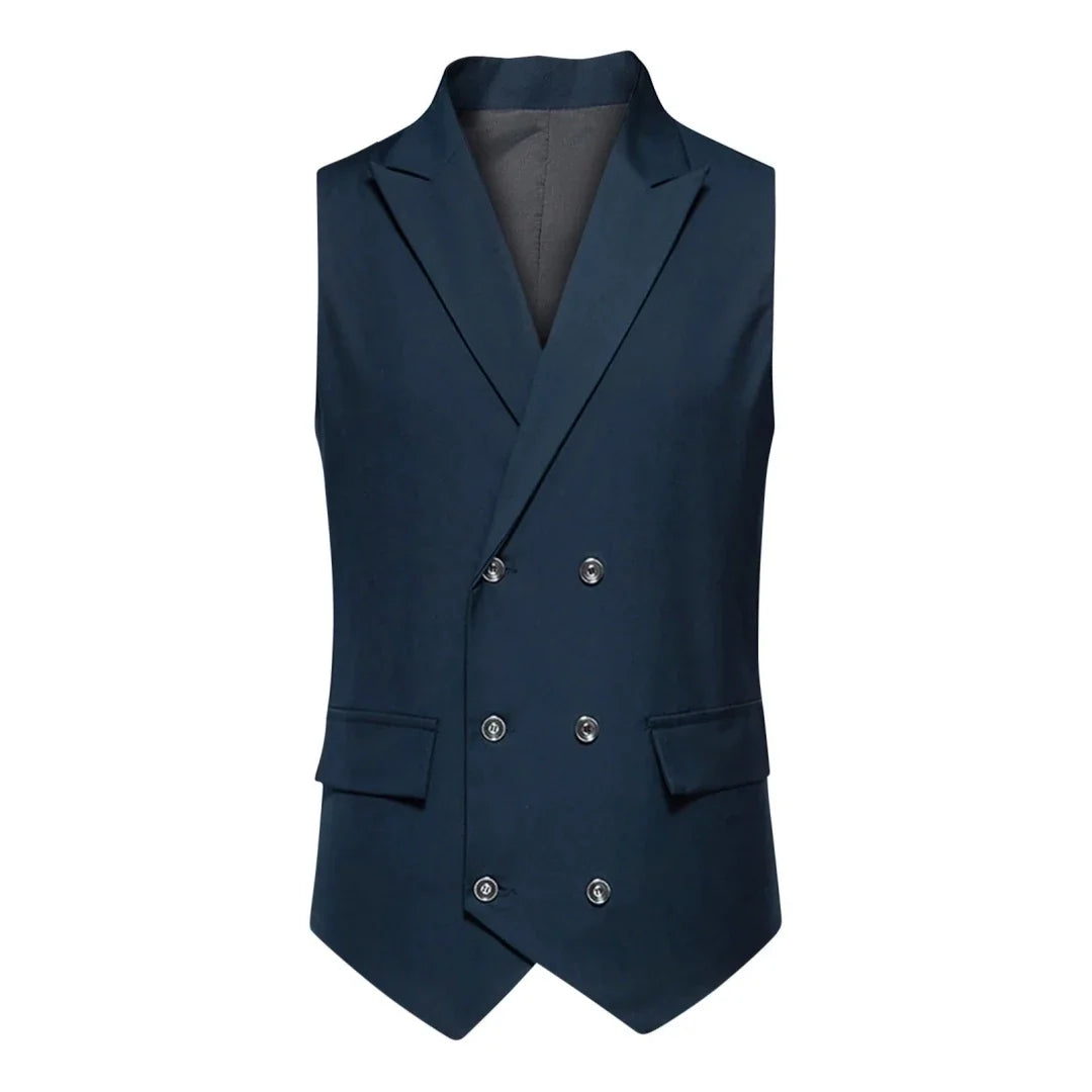 Men's Suit Vest with Lapel Double Button Solid Waistcoat for Wedding and Business