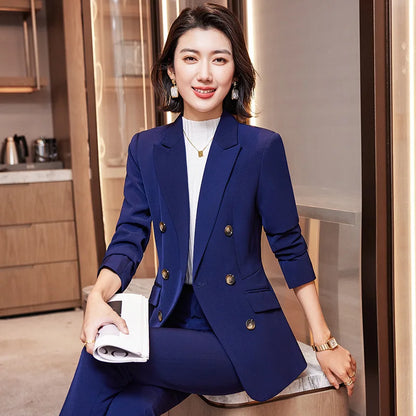 High Quality Fabric Formal Uniform Designs Pantsuits Women Business Work Wear Blazers Trousers Set Autumn Winter Professional