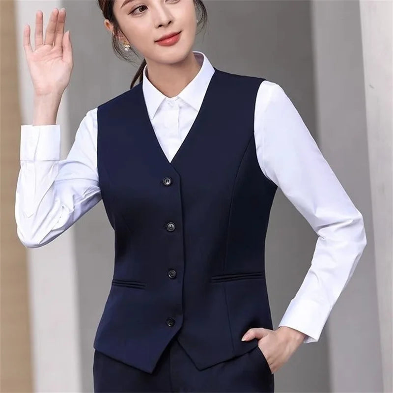 Korean 2026 Spring New Women's Blazer High End Casual Vest Waistcoat Female Professional Vest V-neck Sleeveless Short Jacket