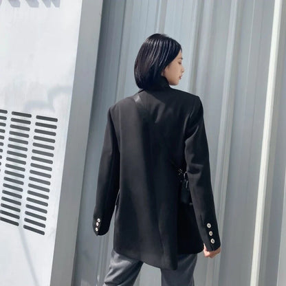 2025 Spring Autumn New Women's Korean Style Vintage Street Blazer Loose Double Breasted Cool Casual Premium Student Jacket
