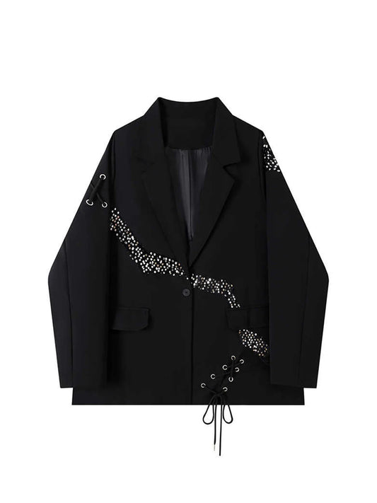 Women's Black Gothic Autumn Blazer Coat Vintage Harajuku Elegant Long Sleeve Sequins Suit Jacket Outerwear Top 2000s Emo Clothes