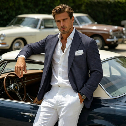 Men's Linen Blazer Notched Lapel Casual Business Sport Coat Slim Fit Breathable Wrinkle-Resistant Wedding Business Tuxedo Jacket