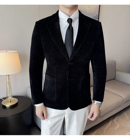 Autumn Winter New Chenille Velvet Suit Jacket Men's Casual Business Fashion Formal Party Coats  Tailcoat Men's Clothing 4XL-M
