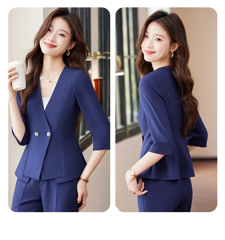 2025 Summer New Fashionable Business Women's Suit, High-Quality Two-Piece Mid-Sleeved Blazer + Pants. Soft and Comfortable