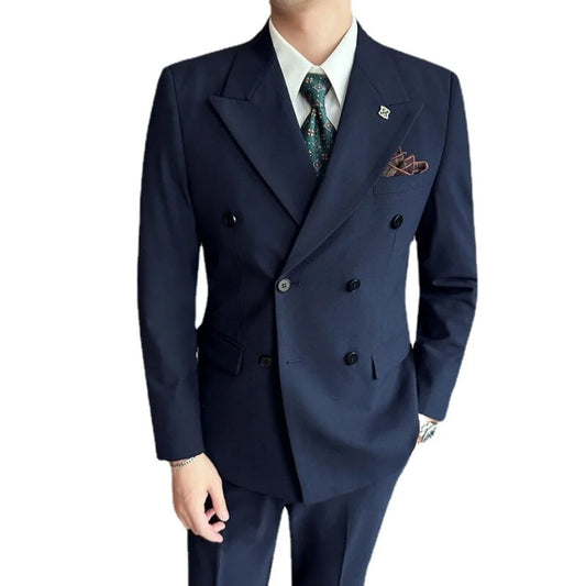 Men's Suit Formal Business Elegant Blazer Terno Double Breasetd Peaked Lapel Regular Outfits Wedding Groom Jacket Pants Two Pcs