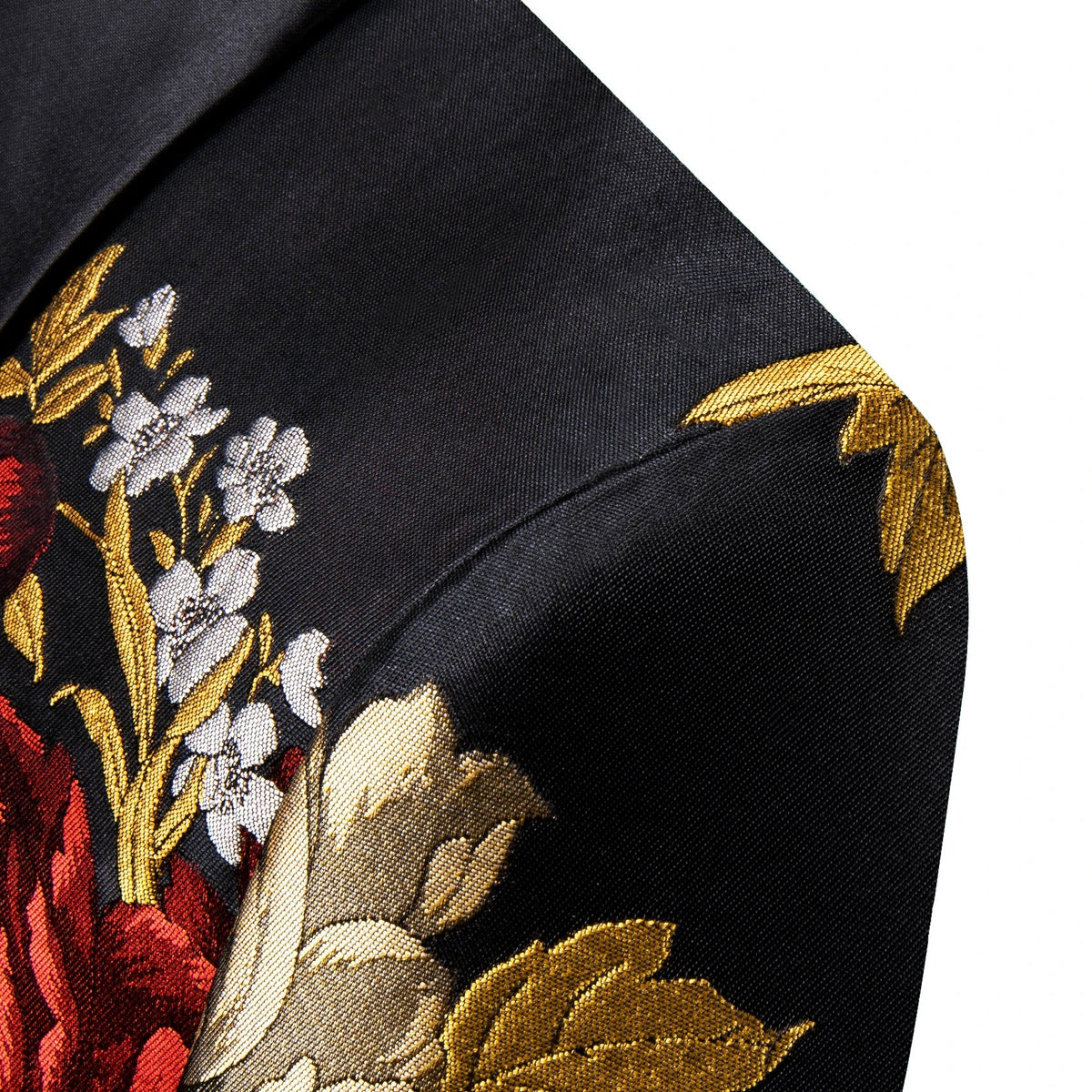 Men's Black Gold Red Floral Jacquard Shawl Lapel Blazer Single Breasted Tuxedo Jacket Suit Coat for Wedding Prom Party Outerwear