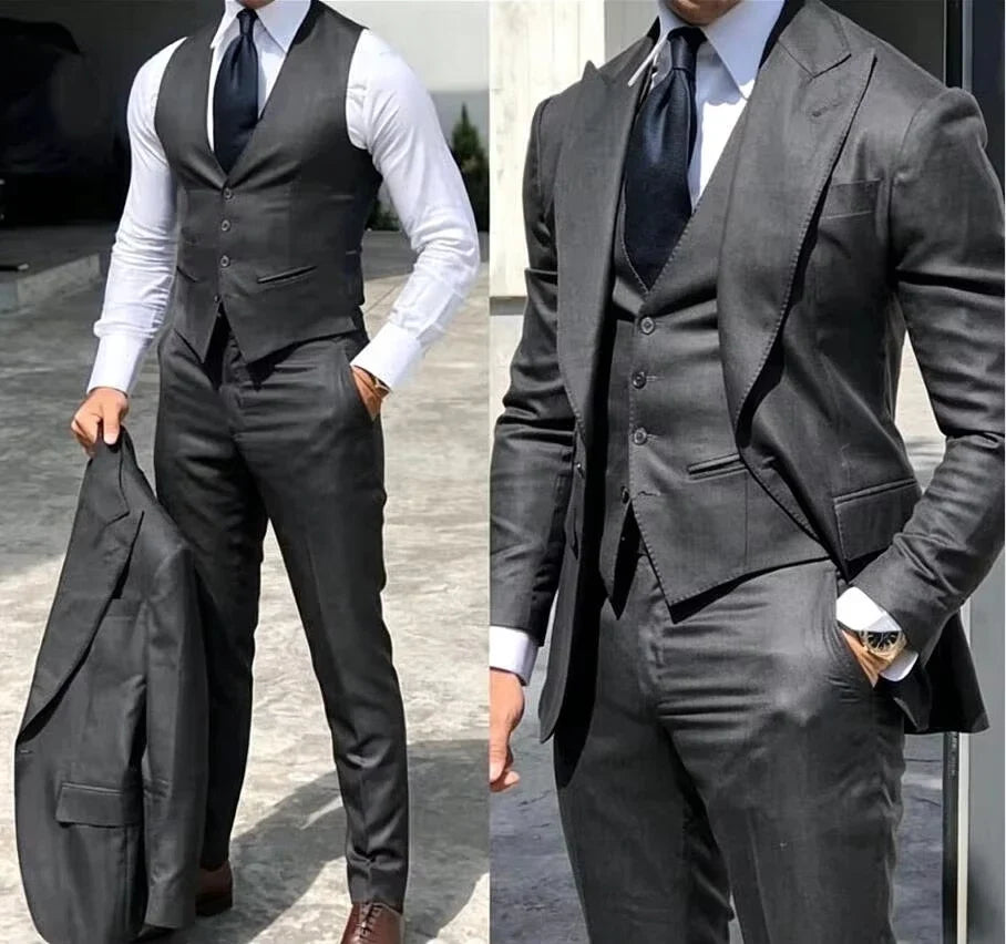 Costumes de mariage élégants, coupe ajustée pour marié, 3 pièces, costume de garçons d'honneur, veste, gilet, pantalon formel pour homme, pas cher.