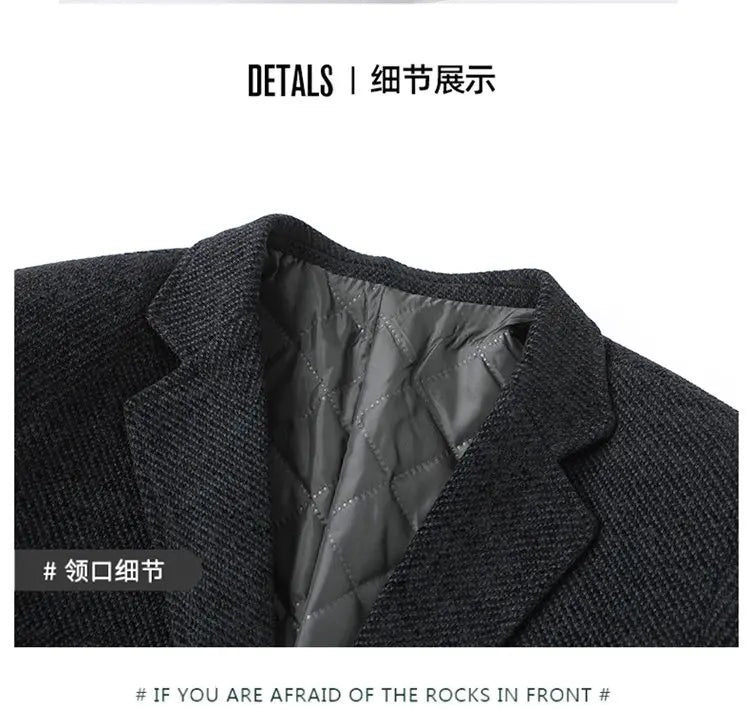 Men's Fleece Blazer Smart Casual Single Breasted Suit Jacket for Middle-Aged Men Autumn Winter