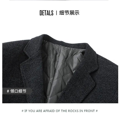 Men's Fleece Blazer Smart Casual Single Breasted Suit Jacket for Middle-Aged Men Autumn Winter