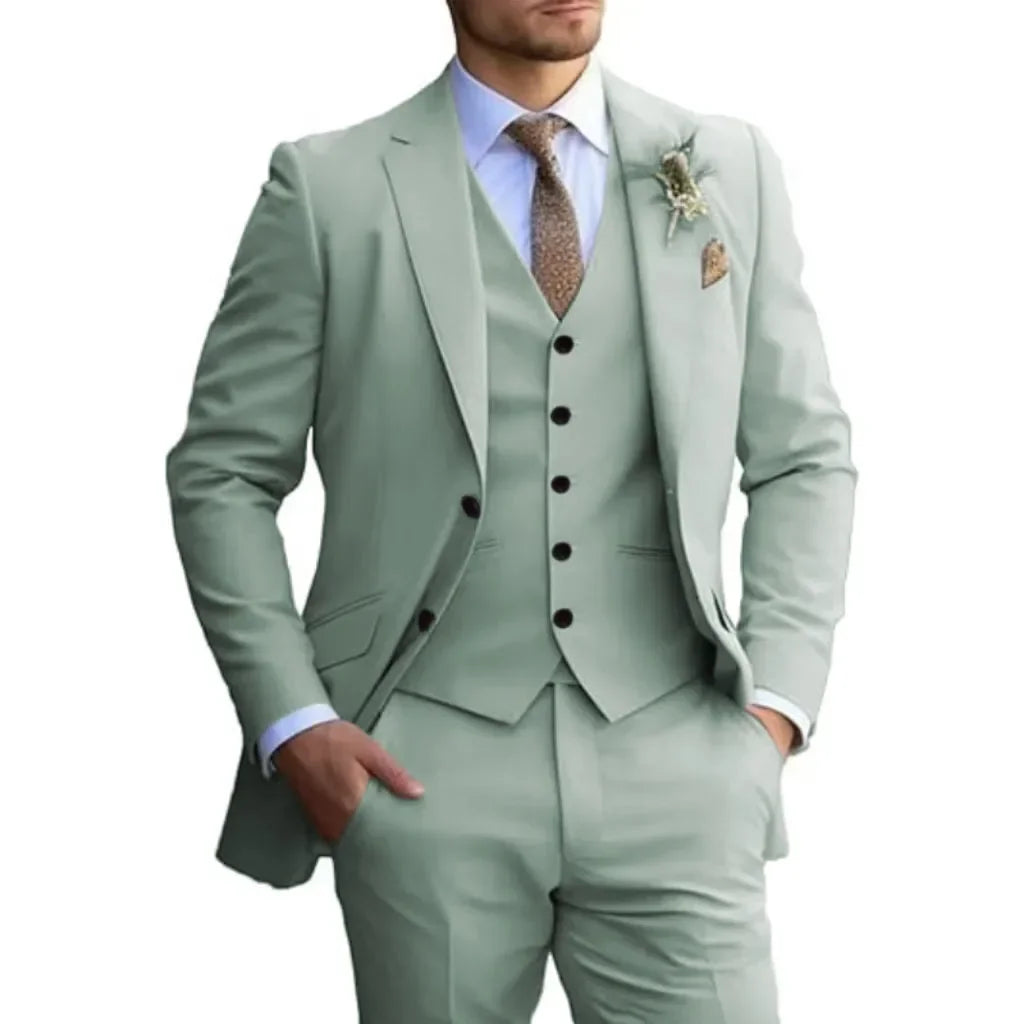 Customized Tuxedo Elegant Suit For Men 3 Piece Blazer Vest And Pant Set Notched Lapel High Quality Suit For Men Wedding suits