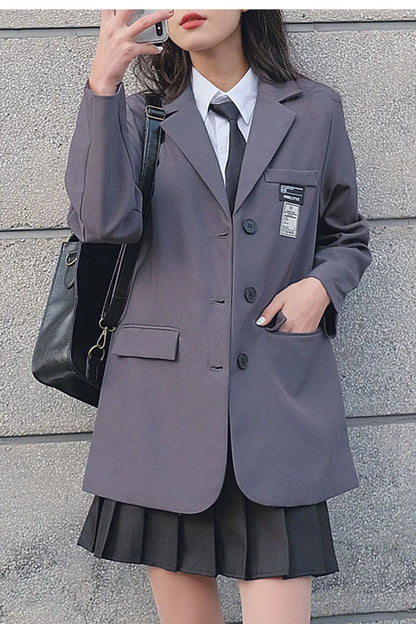 Retro ey ular Women's Suit Loose Hong Kong Sle Faionable Korean Version Spring Autumn New Arrival Polyester Fabric