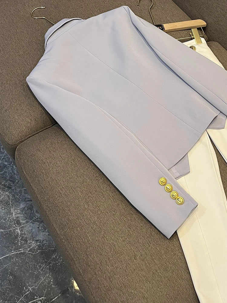 Business Commute Style Women's Long Sleeve Double-Breasted Suit Slim Fit Waist-Cinching Outerwear Fashion D9986