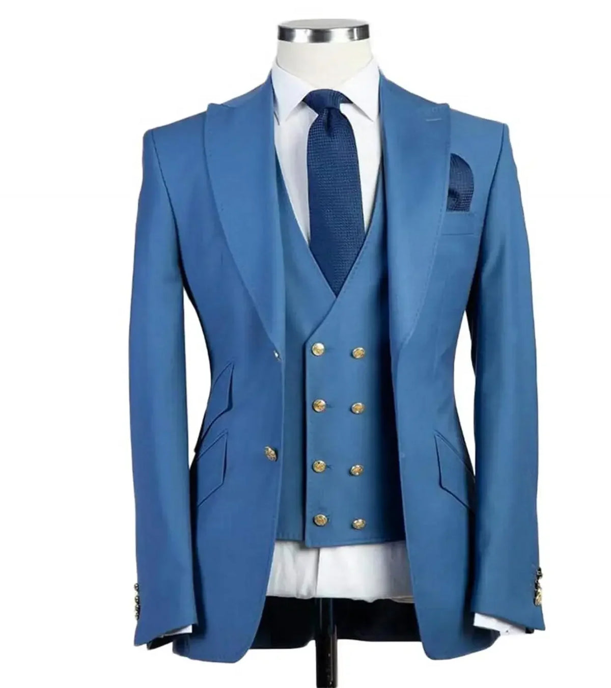 Royal Blue Groom Tuxedos Peak Lapel Men Suits Wedding Best Man Blazer ( Jacket+Pants+Vest)