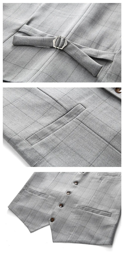 Business Casual Plaid (suit + Vest + Trousers) High-end Fashion Handsome Button Suit Korean Version Slim-fit Three-piece Set