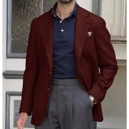 Men's Suit Jacket Houndstooth Slim Fit Single Breasted for Casual and Formal Wear