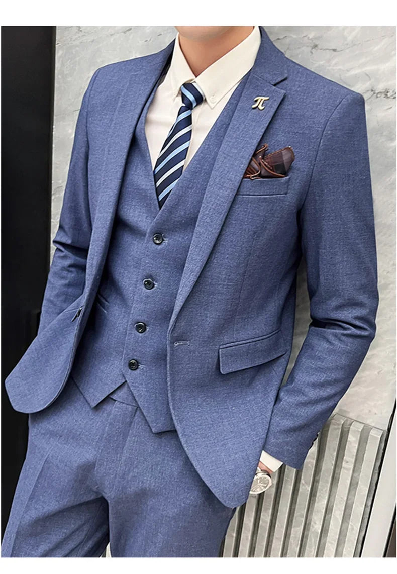 Men's 3-Piece Slim Fit Suit – Smart Casual Blazer, Vest & Pants for Business, Wedding & Formal Occasions