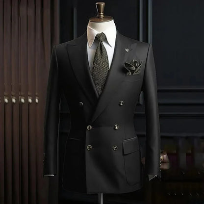 Solid Blazer for Men Peak Lapel Double Breasted Dinner Jacket Elegant Smoking Slim Fit Suit Coat for Wedding/Business Banquet