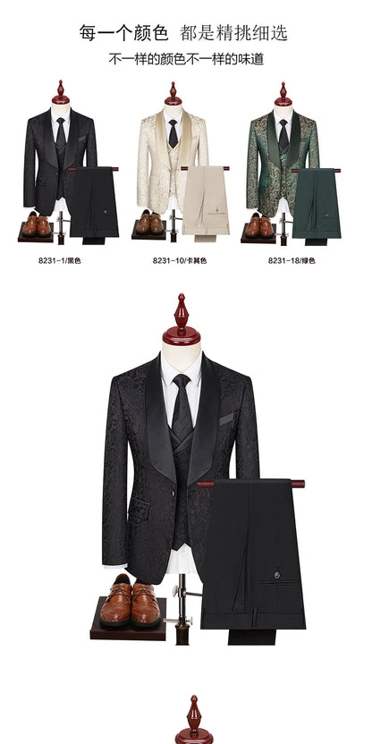 Men's Three-Piece Wedding Suit – Slim Fit British Style Formal Set for Groom