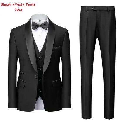 Men's Slim Fit Formal Suit Set – Blazer, Vest & Pants for Weddings & Parties