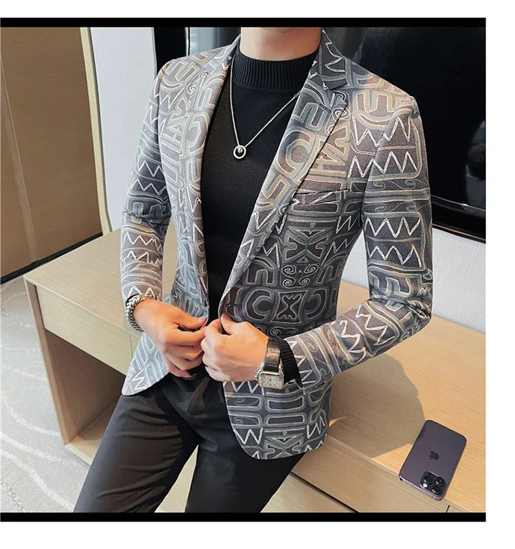 Brand Luxury Suit Jacket for Men 2023 Autumn Printed Casual Busines Blazer Masculino Slim Fit Wedding Groom Social Dress Coat