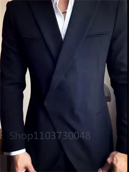 2 Piece Fashion Men Wedding Suits  Groom Tuxedos for Prom Male Suit Smart Casual Clothing Set Peak Lapel Jacket with Pants