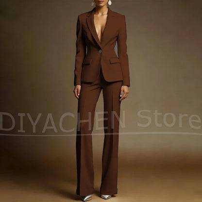 Women's White Suit Set Slim Fit Two Piece Jacket and Wide Leg Pants Office Casual Formal Occasions Elegant Female Outfit