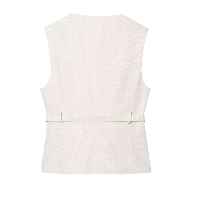 2025 Women's Vest Jackets Cropped Sleeveless Vest Woman Outerwears Belt Summer Casual Coats Black Pink Vest Button Jacket