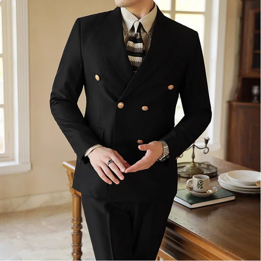 ( Jacket+Pants) British Style High-end Double Breasted Men 2 Pieces Suits 2025 Latest Design Groom Wedding Stage Social Tuxedos