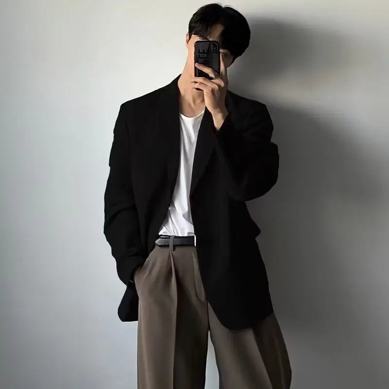 Autumn Winter British Style Blazer Men Korean Elegant Shoulder Pad Casual Versatile Plaid Suit Jacket