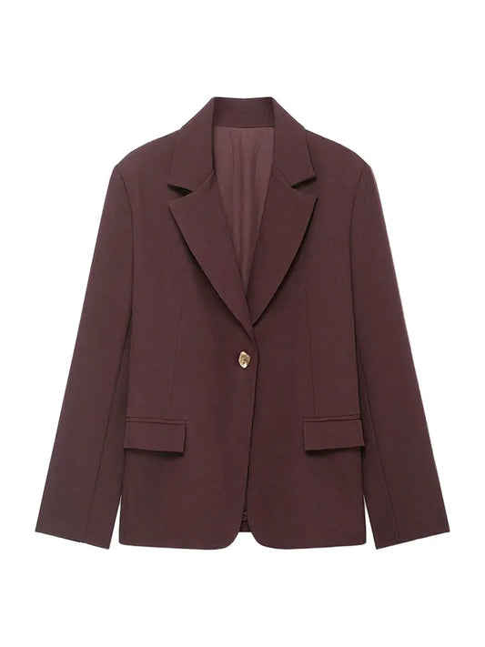 Women's Solid Color Blazer Coat Long Sleeve Casual Outerwear with Pockets Chic Office Wear Top