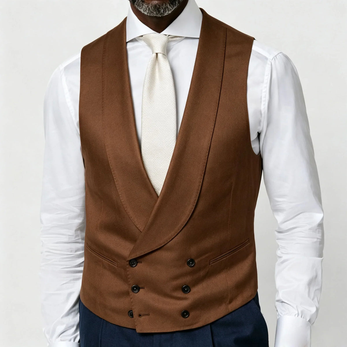 Men's Vest Beige Double Breasted Lapel Solid Waistcoat for Wedding & Formal Occasions