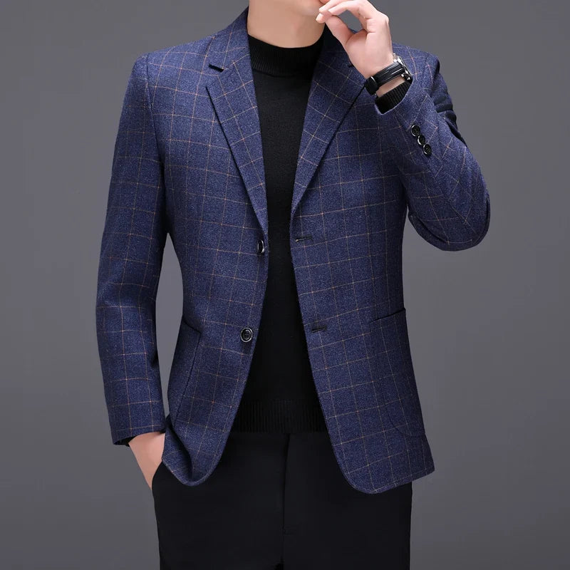 Men's Checked Blazer Single Breasted Casual Business Suit Jacket