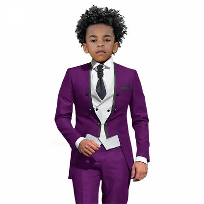 2026 Autumn Handsome Wedding Suits 3 Pieces For Kids, Boys Slim Fit Tuxedo Performance Costumes,Formal Blazer Banquet Outfit