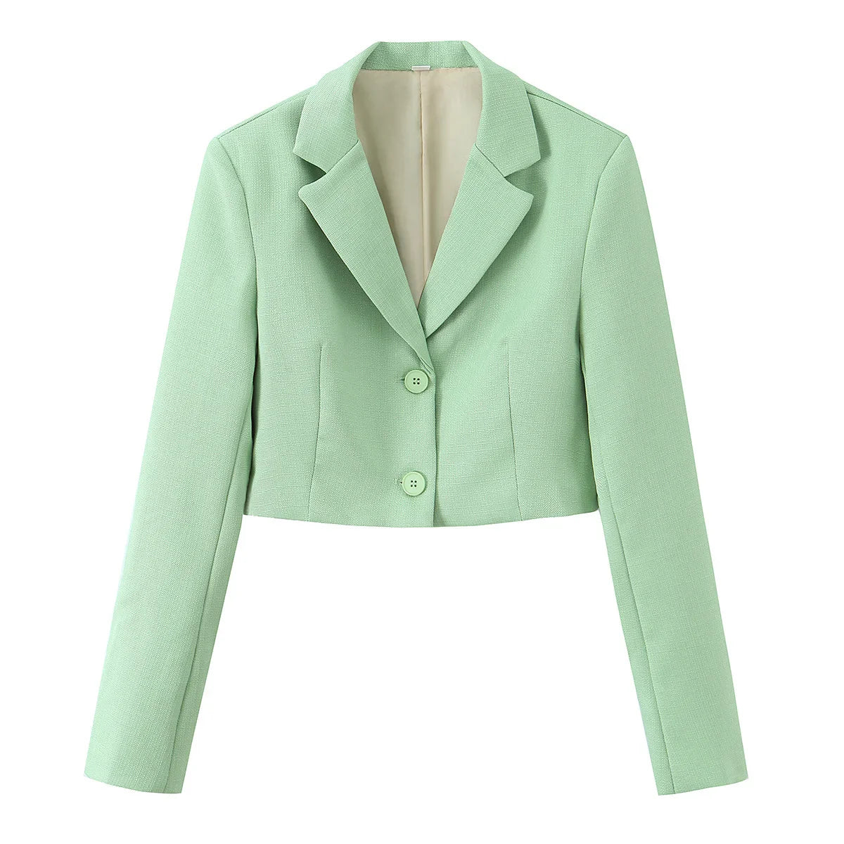 Spring Commuter Style Short Blue Suit Jacket Women's Fashionable Versatile Single Button Flip Collar Top Thin Long Sleeve