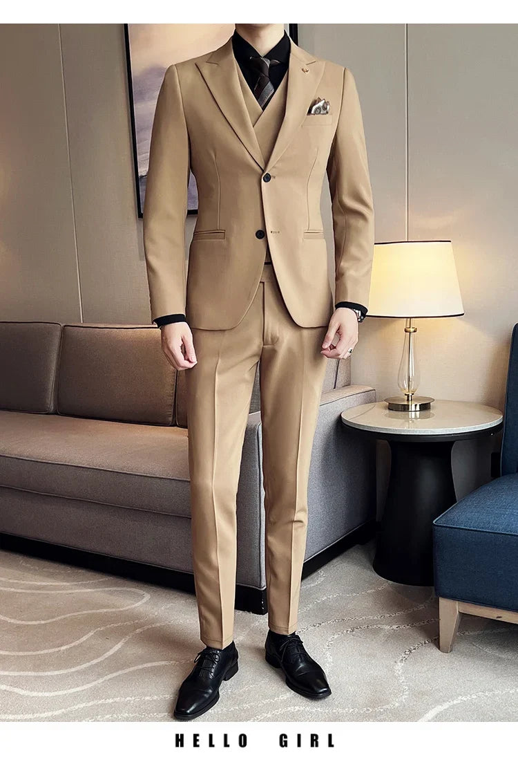 (Blazer+ Vest + Trousers) 2023 Latest Design Double Breasted Vest Men's Suit High Quality Business Simple Casual Dress Wedding