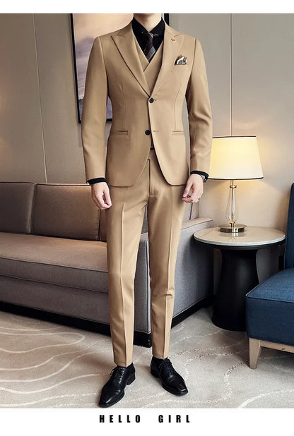 (Blazer+ Vest + Trousers) 2023 Latest Design Double Breasted Vest Men's Suit High Quality Business Simple Casual Dress Wedding