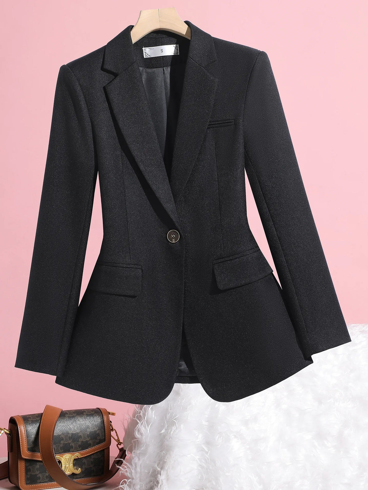 Elegant Solid Women's Blazer Long Sleeve Turn down Collar Slim Fit Office Jacket Single Button Spring Autumn Fashion