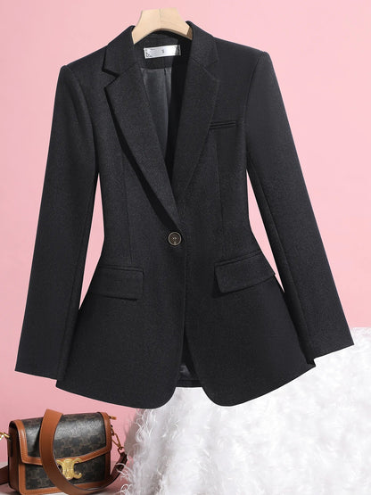 Elegant Solid Women's Blazer Long Sleeve Turn down Collar Slim Fit Office Jacket Single Button Spring Autumn Fashion