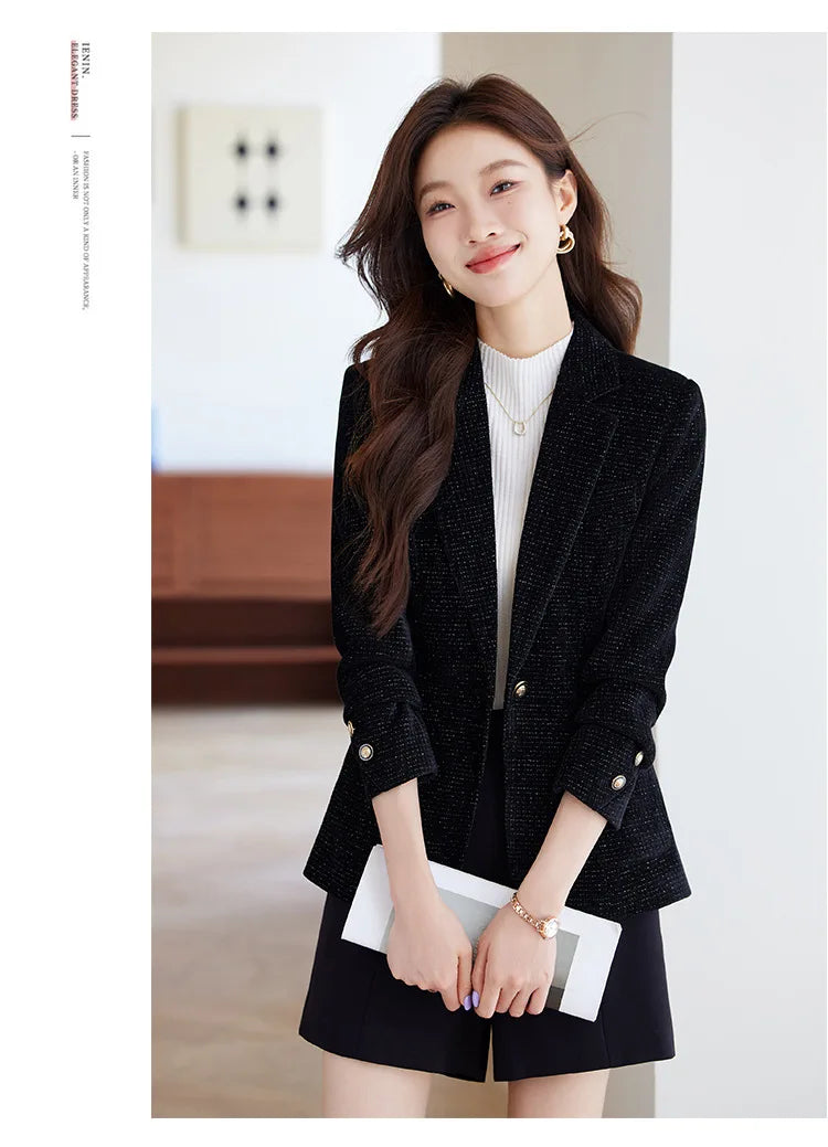 Spring Autumn New Suit Coat Women Fashion Slim Gold velvet Long-sleeved Suit Jacket Female Commuting Business Casual Blazer coat