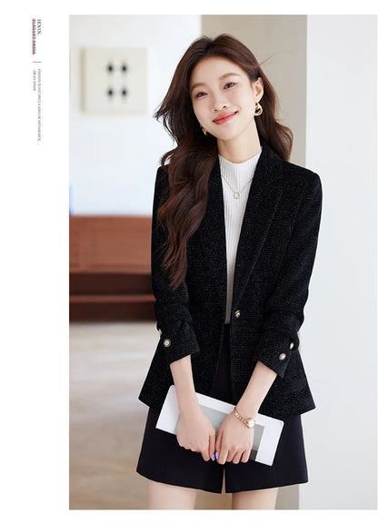 Spring Autumn New Suit Coat Women Fashion Slim Gold velvet Long-sleeved Suit Jacket Female Commuting Business Casual Blazer coat