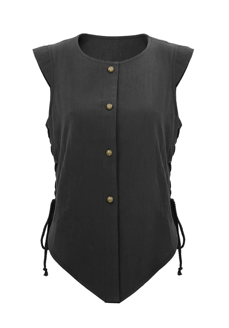 Women Pirate Vest Medieval Costumes Adult Halloween Renaissance Vest Black Bard Vest Top Bodice