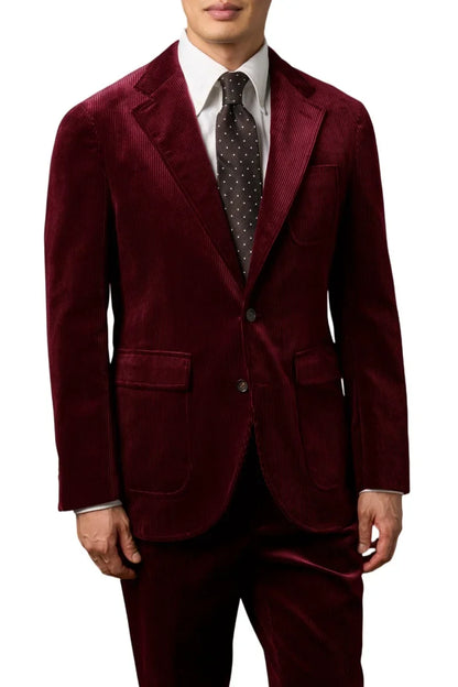 Men's Corduroy 2-Piece Suit – Classic Single Breasted Blazer & Pleated Pants for Wedding & Formal Occasions