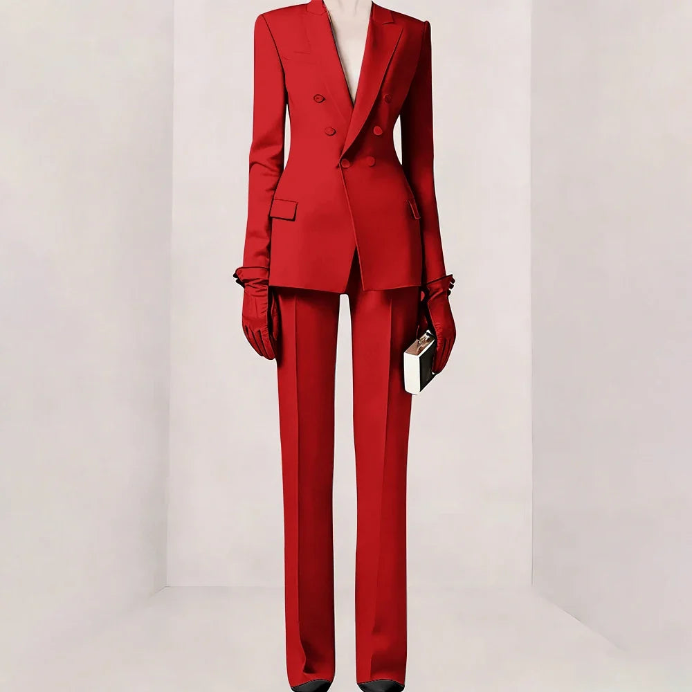 Purple Women Suit Double-breasted Peaked Lapel Two Pieces(Jacket+Pants) Modern Fashion Slim Business Office Lady Set Custom