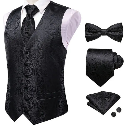 Men's Paisley Pattern Double Breasted Vest Full Set – Wedding & Formal Occasion Waistcoat